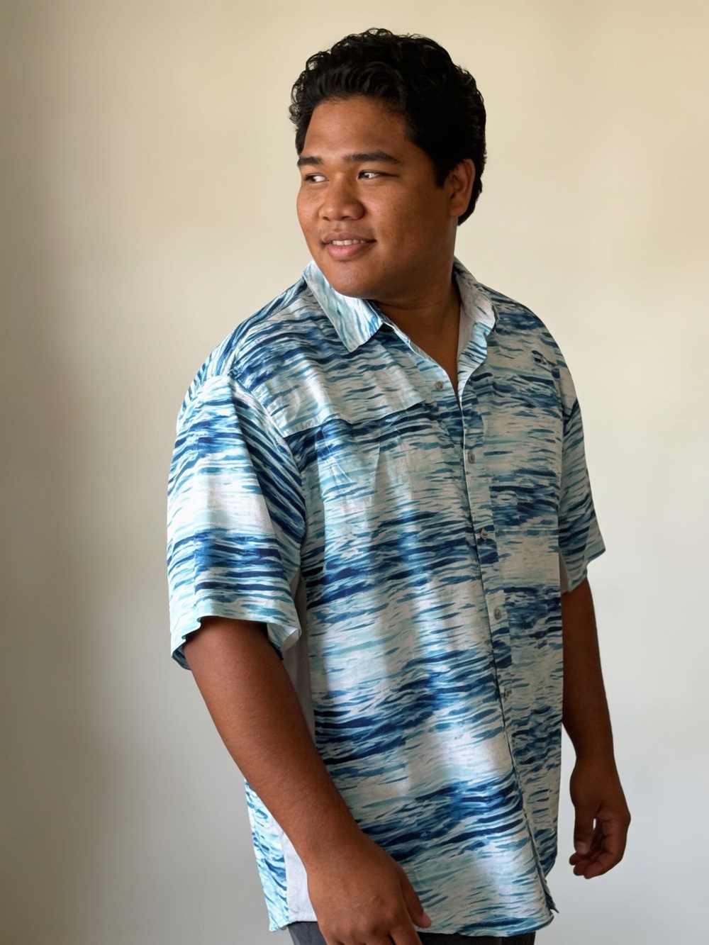 Reel Legends Men's Blue & Aqua Striped Wave Button-Down Shirt